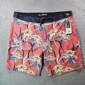 NWT Rip Curl Board Shorts Swim Trunks Men's Waist 38 No Liner Brown Floral Leaf